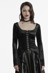 Schwarze Langarmbluse mit unregelmäßigem Farbverlauf im Gothic-Stil für Damen